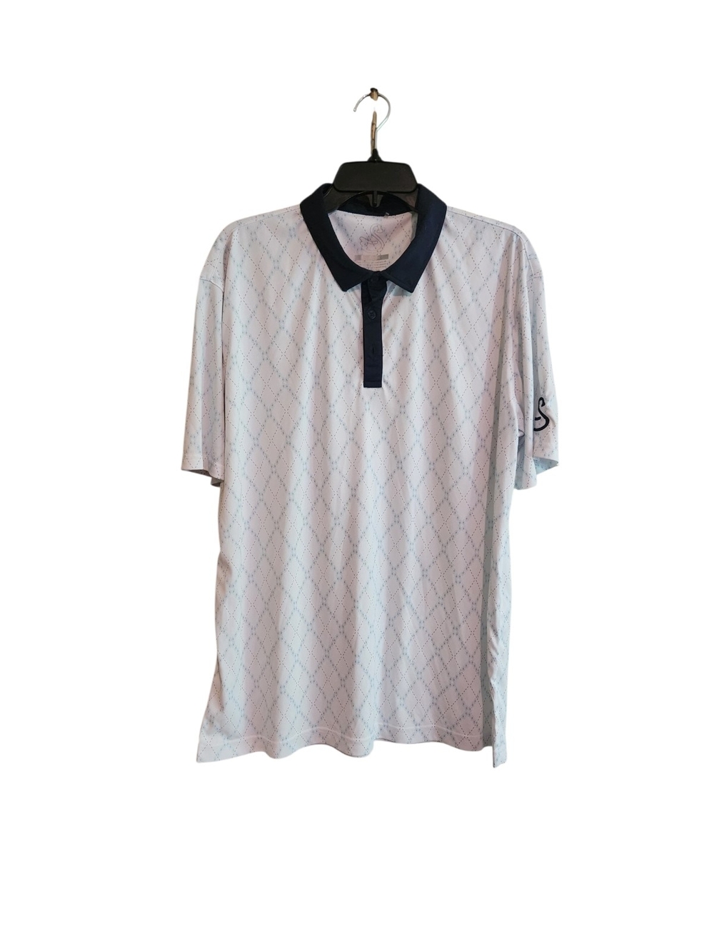 Swannies Golf Polo with Navy Collar And Geometric Diamond Pattern